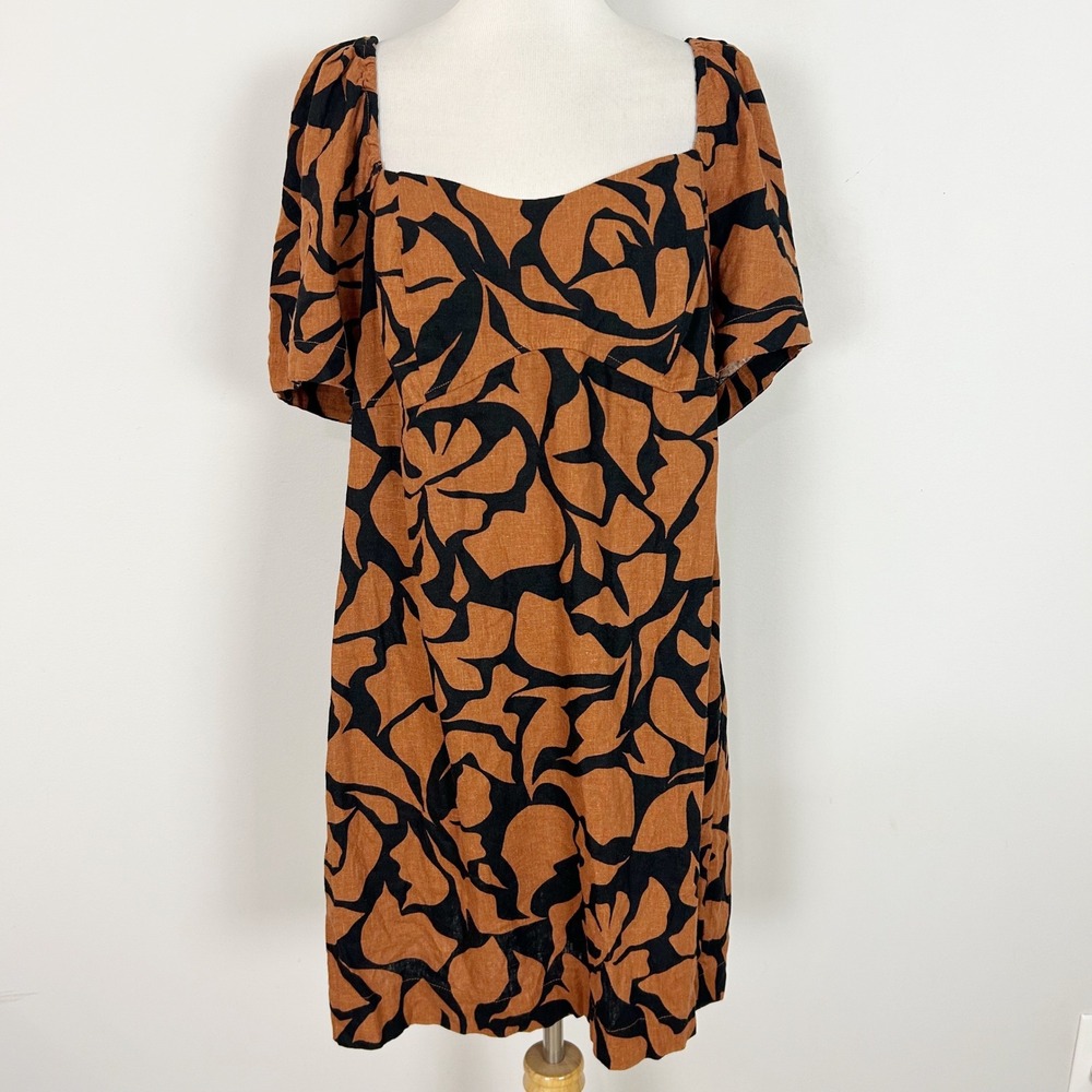 NEW A New Day Dress Brown Black Abstract Floral Linen Blend Size XXL Women's